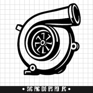 May include: Black and white illustration of a turbocharger, a component used in internal combustion engines to increase power output.