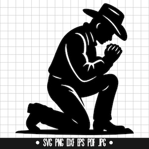 Cruz conmemorativa de vaquero SVG, bandera de vaquero rezando DXF, PNG del Oeste, archivo SVG, clipart, archivo de corte, descarga instantánea