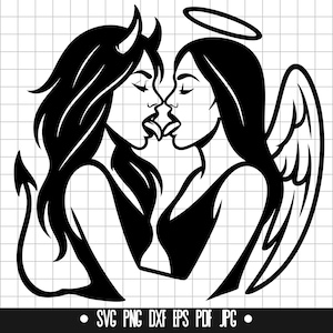 Angel Devil Svg, Good Vs Evil Svg, Devil Girl Svg, Angel Kiss Svg, Heaven Hell Svg, Wings Svg