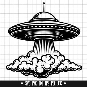 UFO SVG, Alien Spaceship PNG, Beam Up Dxf, Sci-Fi Cut File, Abduction Clipart, Digital File, Instant Download