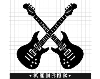 Crossed Guitars Svg, Guitar Svg, Rock Svg, Music Svg, Band Svg, Concert Svg, Silhouette Svg, Cut File, Clipart, Instant Download