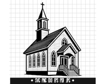 Church SVG, Church DXF, Church PNG, Church Cut File, Clipart, Digital File, Svg File, Silhouette, Instant Download