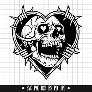 Skull Heart SVG, Skull Heart DXF, Skull Heart PNG, Skull Heart Cut File, Clipart, Digital File, Svg File, Silhouette, Instant Download