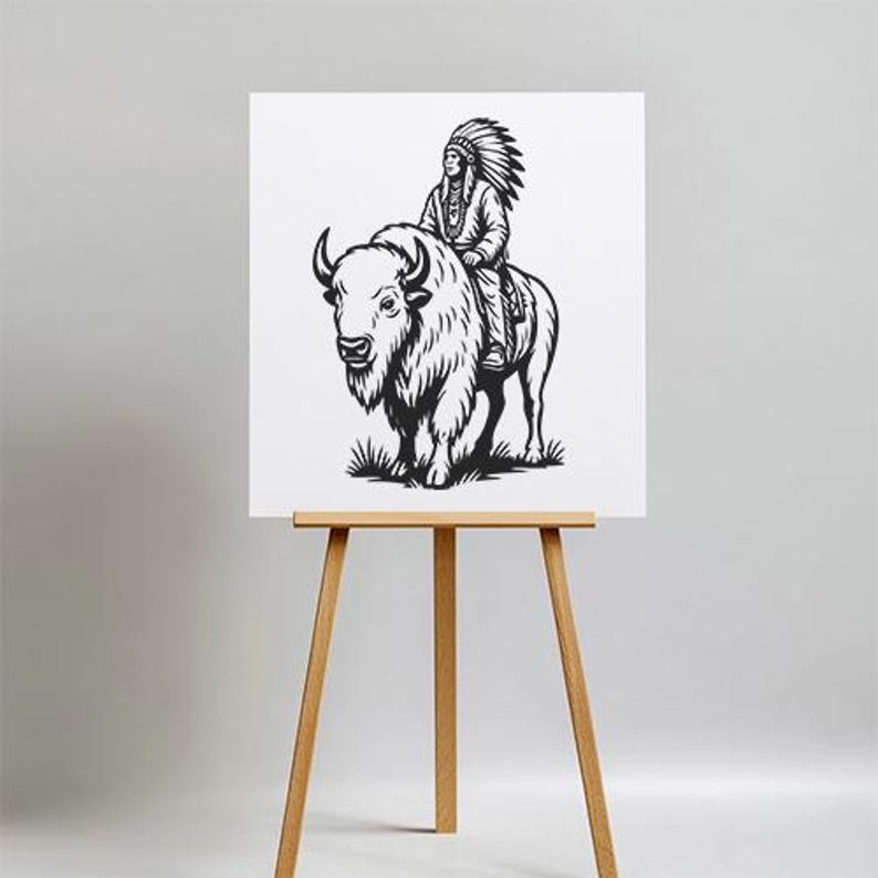 Bison Rider SVG, Native Warrior DXF, Tribal PNG, Bison Cut File ...