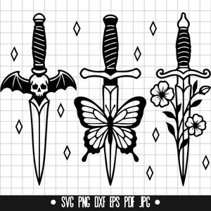 Fantasy Dolch-Trio SVG, Fantasy Dolch-Trio DXF, Fantasy Dolch-Trio PNG, Dolch geschnitten Datei, Clipart, digitale Datei, Sofort Download