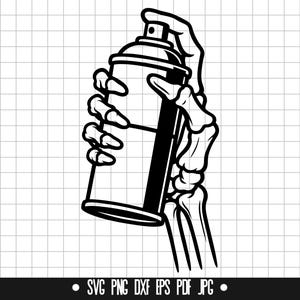 スケルトンハンド（スプレー缶を持つ）SVG、グラフィティクリップアート、スカルハンド（DXF）、ストリートアートPNG、スケルトンスプレーカットファイル、即時ダウンロード