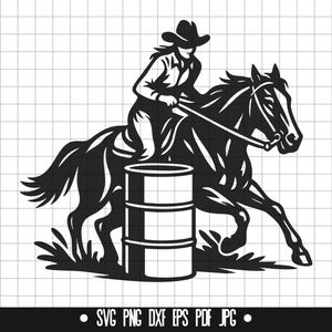 Barrel Racing SVG, Cowgirl Horse DXF, Rodeo PNG, Cowgirl Cut File, Clipart, Digital File, Svg File, Silhouette, Instant Download