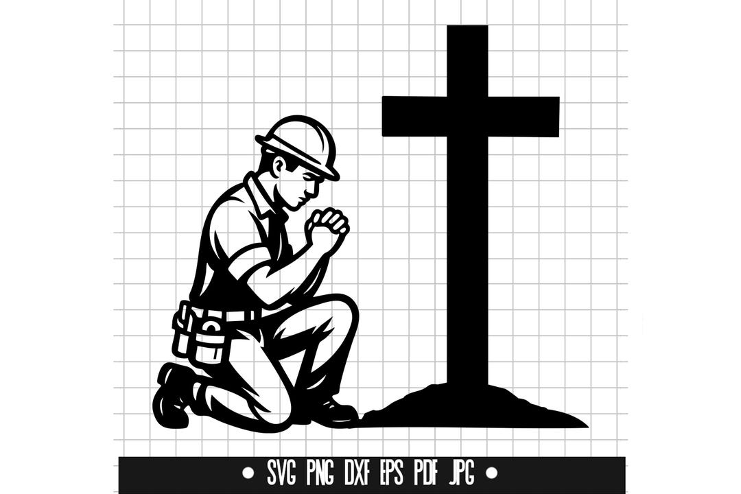Worker Prayer Memorial Cross SVG, Kneeling Worker Memorial DXF, Clipart ...