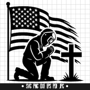 Bandera conmemorativa de soldador (SVG), cruz de soldador en oración (DXF), oración de soldador (PNG), archivo de corte SVG, clipart, descarga digital
