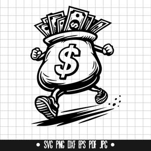 Sacco di soldi in formato SVG, Sacco di soldi in formato DXF, Sacco di soldi in formato PNG, File di taglio del sacco di soldi, Clipart, File digitale, File SVG, Silhouette, Download istantaneo