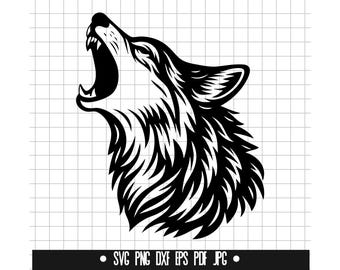 Howling Wolf SVG, Howling Wolf DXF, Howling Wolf PNG, Howling Wolf Cut File, Clipart, Digital File, Svg File, Silhouette, Instant Download