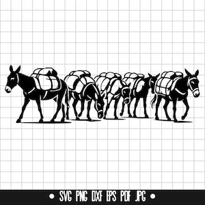 Pack Esel SVG, Maultier Wohnwagen PNG, Dxf, Eps, Tier Clipart, digitale Datei, SVG, Silhouette, Sofort Download