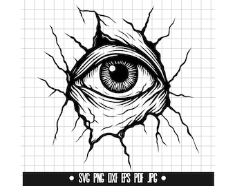 Cracked Eye SVG, Eye Wall PNG, Eye DXF, Eye Cut-bestand, Clipart, Digitaal bestand, Svg-bestand, Silhouet, Griezelige kunst