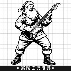 Santa Playing Guitar SVG, Santa Playing Guitar DXF, Santa Playing Guitar PNG, Santa Playing Guitar Cut File, Clipart, Digital File