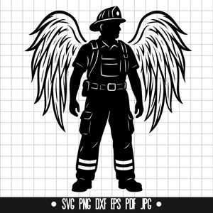 Ange pompier SVG, héros avec des ailes DXF, pompier PNG, sauvetage héros couper fichier, Clipart, téléchargement immédiat