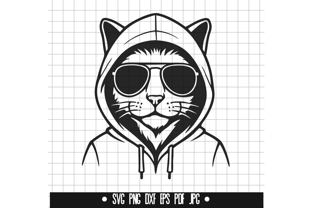 Cool Cat SVG, Hoodie Cat DXF, Funny Animal PNG, Cat Cut File, Clipart ...