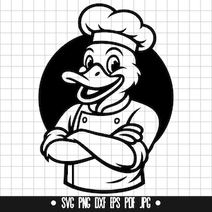 Duck Chef SVG, Duck Chef DXF, Duck Chef PNG, Duck Chef Cut File, Clipart, Plik cyfrowy, Plik Svg, Sylwetka, Natychmiastowe pobieranie