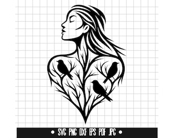 Tree Woman Svg, Woman Tree Silhouette Svg, Birds Svg, Nature Svg, Spiritual Svg, Cut File, Clipart, Svg File, Digital Download