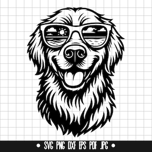 Cool Dog SVG, Dog with Sunglasses DXF, Beach Dog PNG, Dog Cut File, Clipart, Digital File, Svg File, Silhouette, Instant Download
