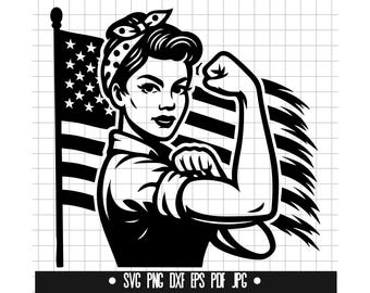 Rosie the Riveter Usa Flag SVG, American Rosie SVG, Rosie PNG, Rosie Cut File, Clipart, Digital File, Svg File, Silhouette, Instant Download