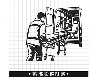 Ambulans SVG, Pracownik EMT DXF, Emergency Png, Ambulans Plik do cięcia, Clipart, Plik cyfrowy, Plik Svg, Sylwetka, Natychmiastowe pobieranie