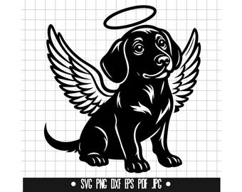 Angel Labrador SVG, Dog Memorial Cut File, Pet Angel with Wings Clipart, SVG PNG, Labrador Silhouette