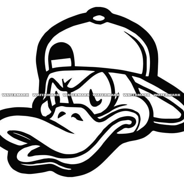 Duck with Baseball Cap SVG #2 Animal Farm Bird Nature Pet Sport School Team Design Cartoon Mascot Cut File DXF PNG Clipart Silhouette Cricut