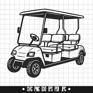 ゴルフカートSVG、4人乗りDXF、バギーPNG、ゴルフカートカットファイル、クリップアート、デジタルファイル、SVGファイル、シルエット、即時ダウンロード