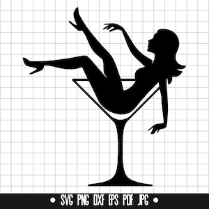 Pinup Martini Glass Svg, Woman In Glass Clipart, Cocktail Pinup Cut File, Silhouette, Instant Download