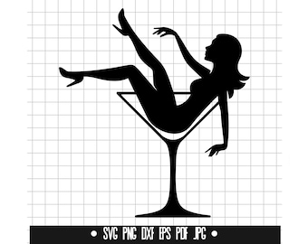 Pinup Martini Glass Svg, Woman In Glass Clipart, Cocktail Pinup Cut File, Silhouette, Instant Download