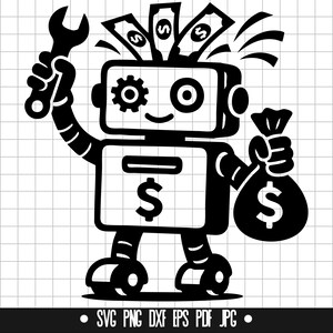 Money Robot Svg, Cash Robot Svg, Rich Bot Svg, Financial Robot Svg, Robot With Money Svg, Robot Svg