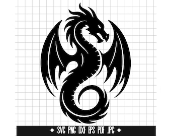Dragón tribal SVG, Dragón PNG, Dragón DXF, Archivo de corte de dragón, Clipart, Archivo digital, Archivo SVG, Silueta