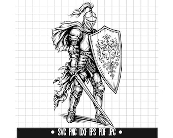 Knight with Lion Shield SVG, Medieval Knight DXF, PNG Cut File, Clipart, Svg File, Silhouette, Digital File, Instant Download