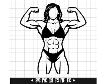 Female Bodybuilder SVG, Fitness Woman DXF, Strong Girl PNG, Gym Cut File, Clipart, Digital File, Svg File, Silhouette, Instant Download
