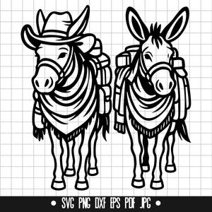 Esel Cowboy geschnitten Datei, Esel Wildwest Datei, Esel Clipart, Pack Mule Datei, Esel Clipart Datei, Esel Datei