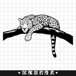 ヒョウSVG、大型猫SVG、ジャングル動物PNG、樹木ヒョウDXF、クリップアート、デジタルファイル、SVGファイル、シルエット、即時ダウンロード
