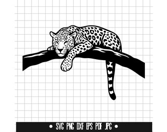 Leopard SVG, stor katt SVG, djungeldjur PNG, trädleopard Dxf, Clipart, digital fil, Svg-fil, silhuett, direktnedladdning