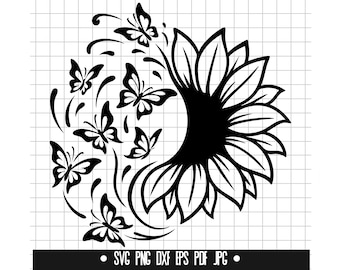 Sunflower Butterfly Svg, Sunflower Swirl Svg, Floral Insect Svg, Garden Cut File Svg, Nature Svg