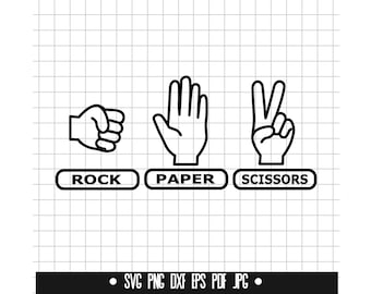 Sten, sax, papper, SVG, 3 Svg-paket, spelhänder Svg Dxf Png, klippfil, clipart, digital fil, Svg-fil, silhuett, direktnedladdning