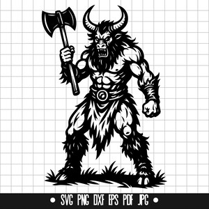 Minotauro SVG, Guerrero Toro DXF, Bestia Mítica PNG, Clipart de Bárbaro Fantástico, Archivo de Corte SVG, Descarga Instantánea