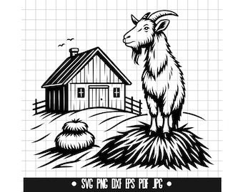 Chèvre SVG, DXF de chèvre de ferme, chèvre de grange PNG, fichier coupé scène de ferme, Clipart, fichier numérique, fichier Svg, téléchargement immédiat