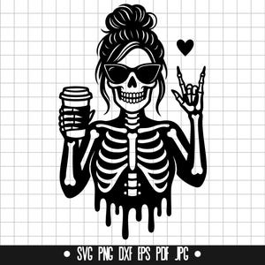 Skeleton Coffee Svg, Skeleton Girl Svg, Halloween Coffee Svg, Skull Coffee Svg, Spooky Girl Svg, Skeleton Cut File