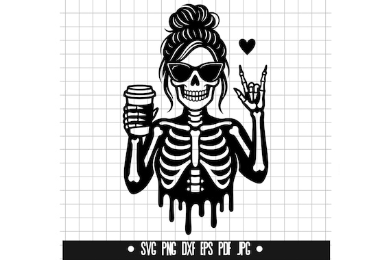 Skeleton Coffee Svg, Skeleton Girl Svg, Halloween Coffee Svg, Skull Coffee Svg, Spooky Girl Svg, Skeleton Cut File