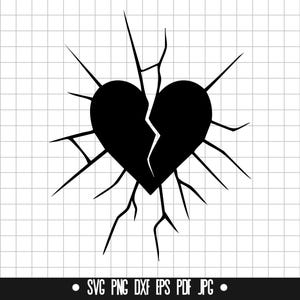 Corazón roto SVG, Corazón agrietado DXF, Corazón triste PNG, Archivo de corte, Clipart, Archivo digital, Archivo SVG, Cricut, Descarga instantánea