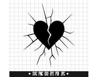 Broken Heart SVG, Cracked Heart DXF, Sad Heart PNG, Cut File, Clipart, Digital File, Svg File, Cricut, Instant Download