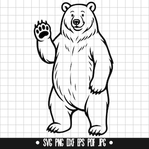 Bear Svg, Bear Clipart Svg, Standing Bear Svg, Waving Bear Svg, Animal Svg, Wildlife Svg, Forest Svg, Grizzly Svg, Cricut Svg, Cut File