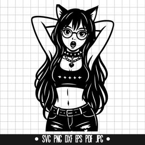 Cat Ear Girl SVG, Cute Anime Style Girl DXF PNG, Manga Girl Cut File, Clipart, Digital File, Svg File, Silhouette, Instant Download