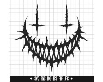 Scary Face SVG, Horror Smile DXF, Creepy PNG, Halloween Cut File, Clipart, Digital File, Svg File, Silhouette, Instant Download
