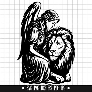 Engel en leeuw SVG, engel en leeuw DXF, engel en leeuw PNG, engel en leeuw gesneden bestand, clipart, digitaal bestand, silhouet, instant download