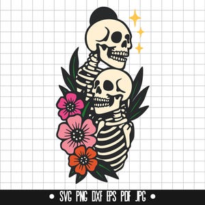 Couple Skeleton Svg, Romantic Skull Svg, Floral Skeleton Svg, Love Skull Svg, Skeleton Hug Svg, Day of Dead Svg, Skull Flower Svg, Love Svg